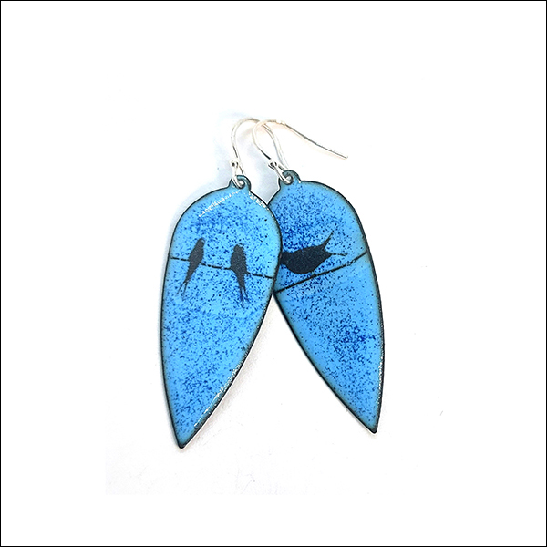 Mia Houghton Blue enamel birds on a wire large drop earrings 300dpi 6